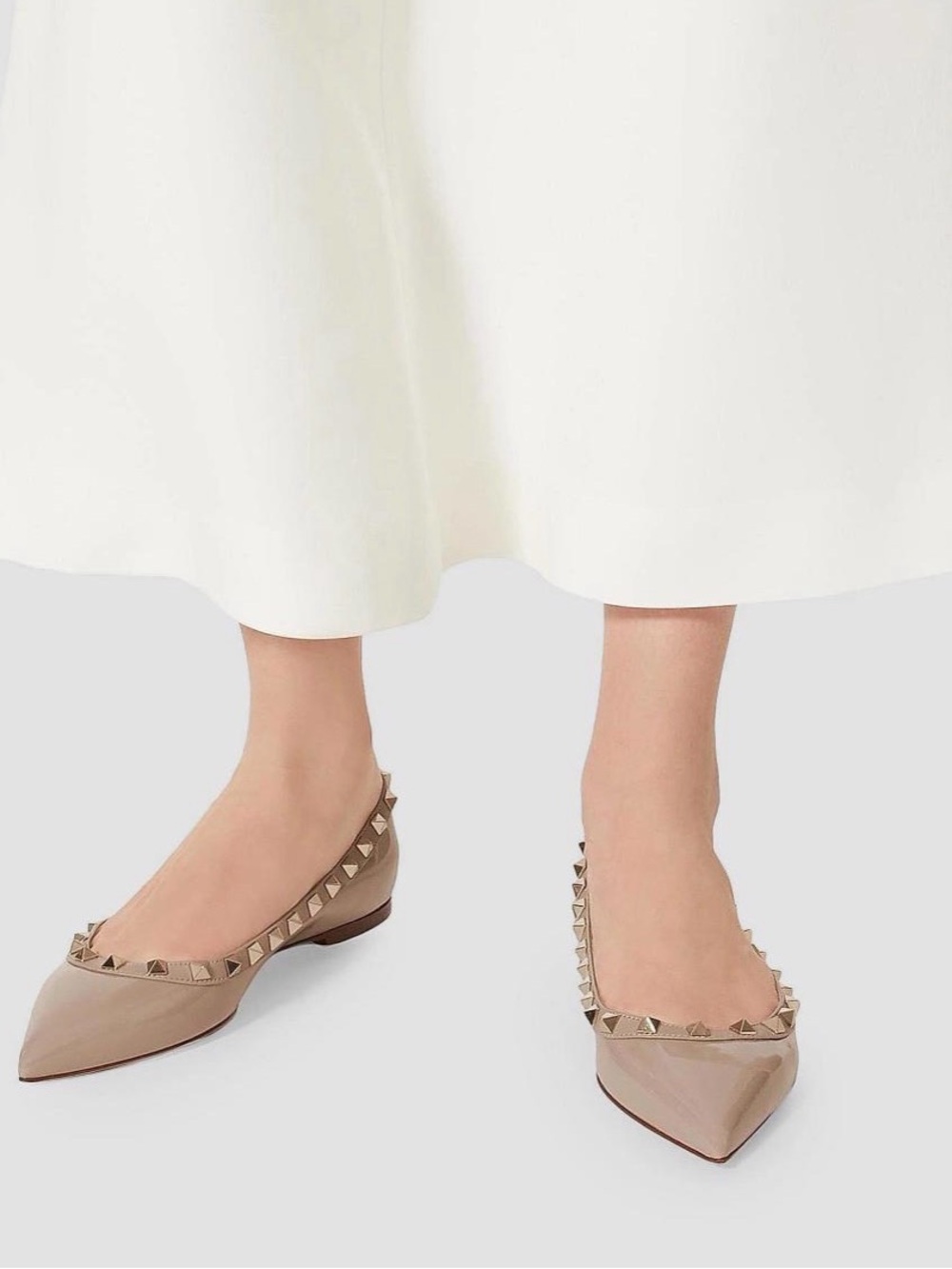 Valentino Garavani Rockstud Ballerina Skimmer Flats Nude Patent 7.5 37.5